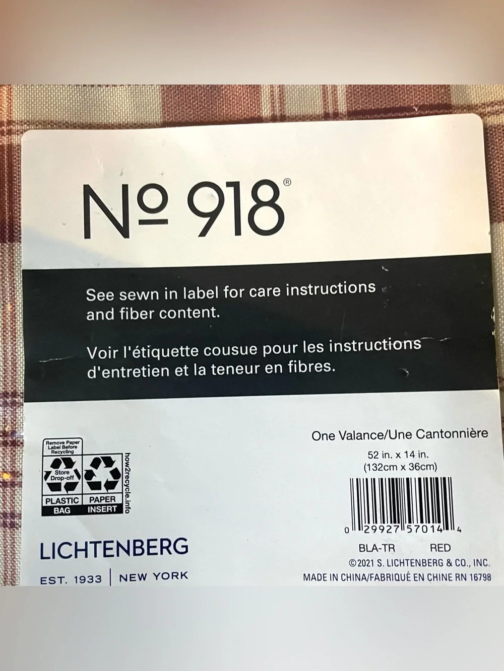 Tab Top Valance Plaid Burgundy Ecru 52 x 14 Lichtenberg No. 918 Kitchen NEW NIP
